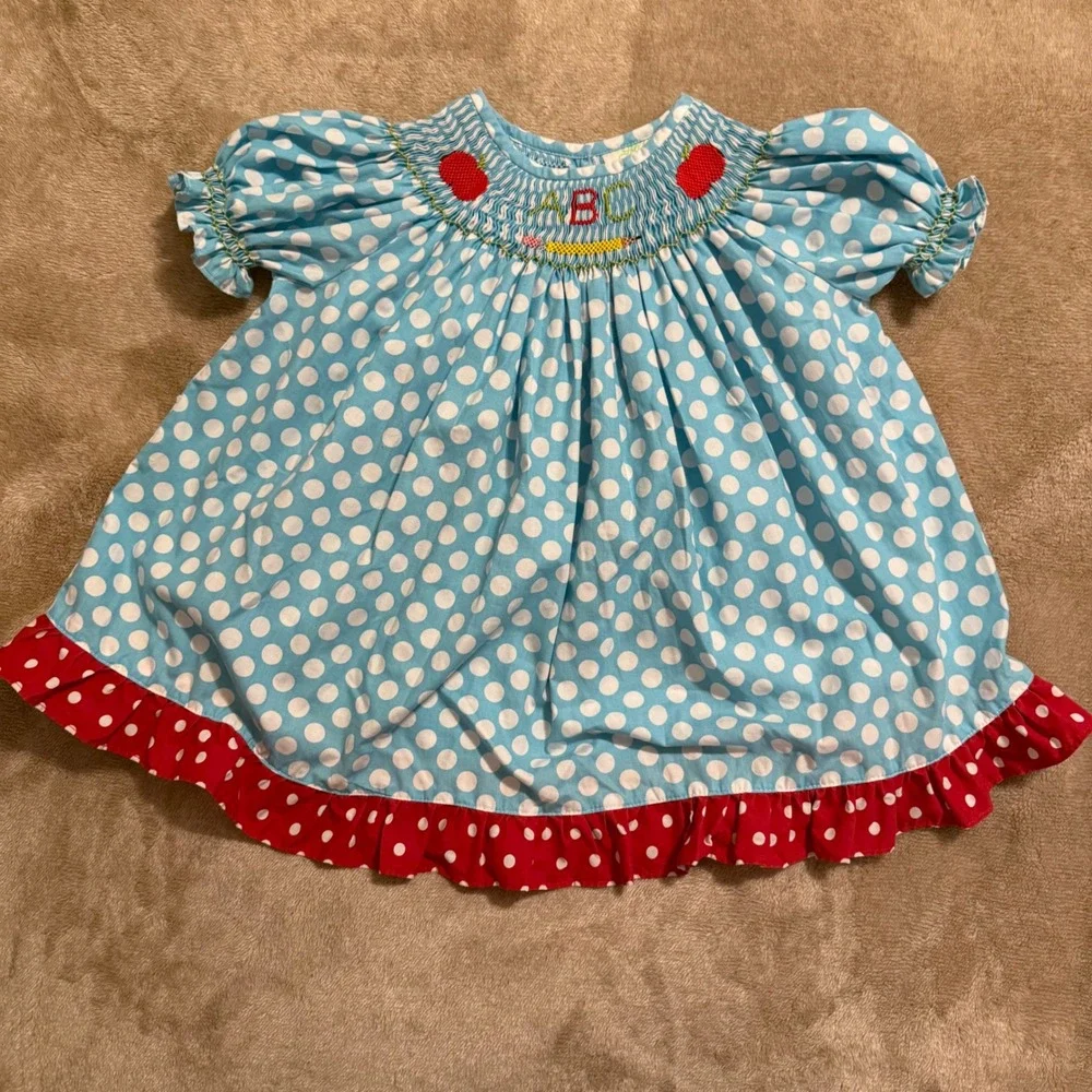 Lolly Wolly Doodle Girls Smocked ABC Apple Polka Dot Top and Shorts Set Size 5